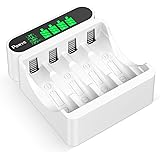 POWXS 4 Bay LCD AA AAA Battery Charger for NIMH NICD AA AAA Rechargeable Batteries
