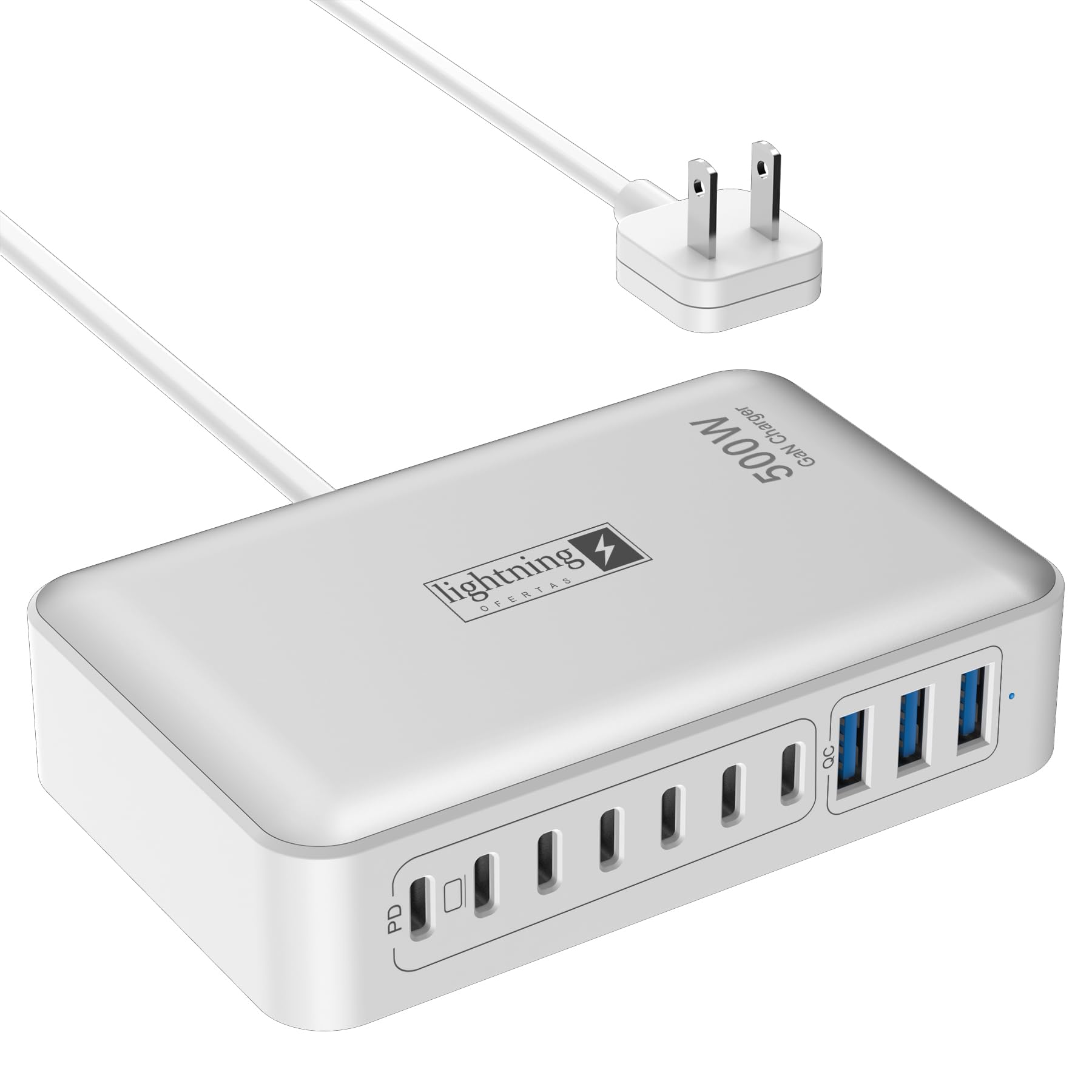 Charging Station for Multiple Devices 500W, 10 Ports Charging Blocks for Laptops/Tablets/Cellphones, 140W Max GaN Charger Super Fast Charging for MacBook, Ipad, iPhone, Power Adapter for Travel Image