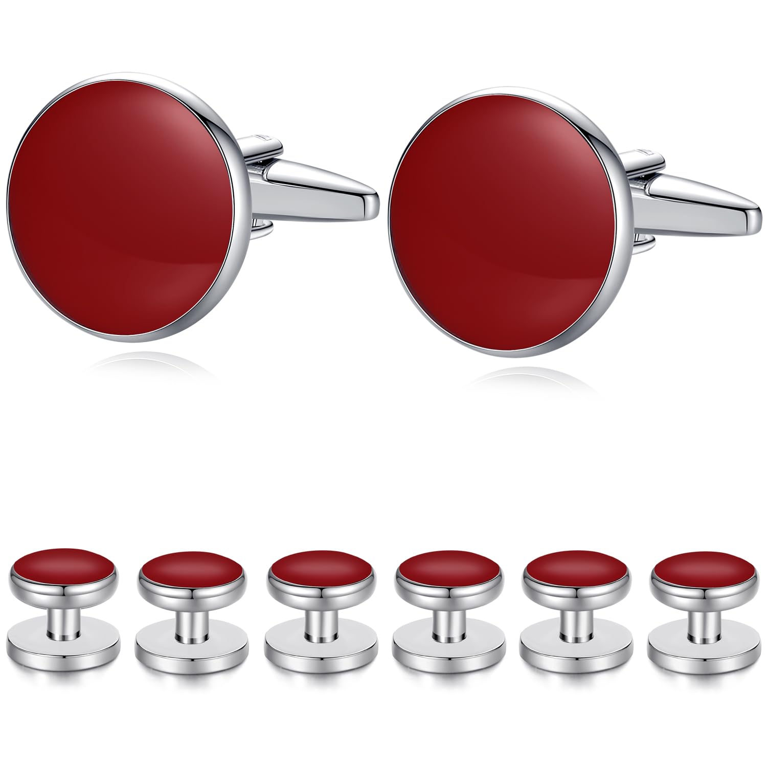 HONEY BEAR 8pcs Set Cufflinks and Studs - Black Onyx, for Men Shirts Tuxedo Wedding Gift …