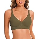 WOWENY Deep V Neck Seamless Wireless Bra for Women Soft Bralettes No Underwire Plunge Adjustable Everyday Bra with Support