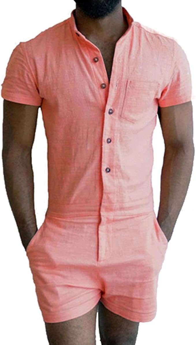 hibote Sommer Jumpsuit für Herren Kurze Hosen Strampler mit Taschen