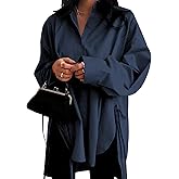 Oversized Button Down Shirts for Women Long Sleeve Boyfriend Shirt Dress Casual Collar Sexy Split High Low Blouse 100% Cotton