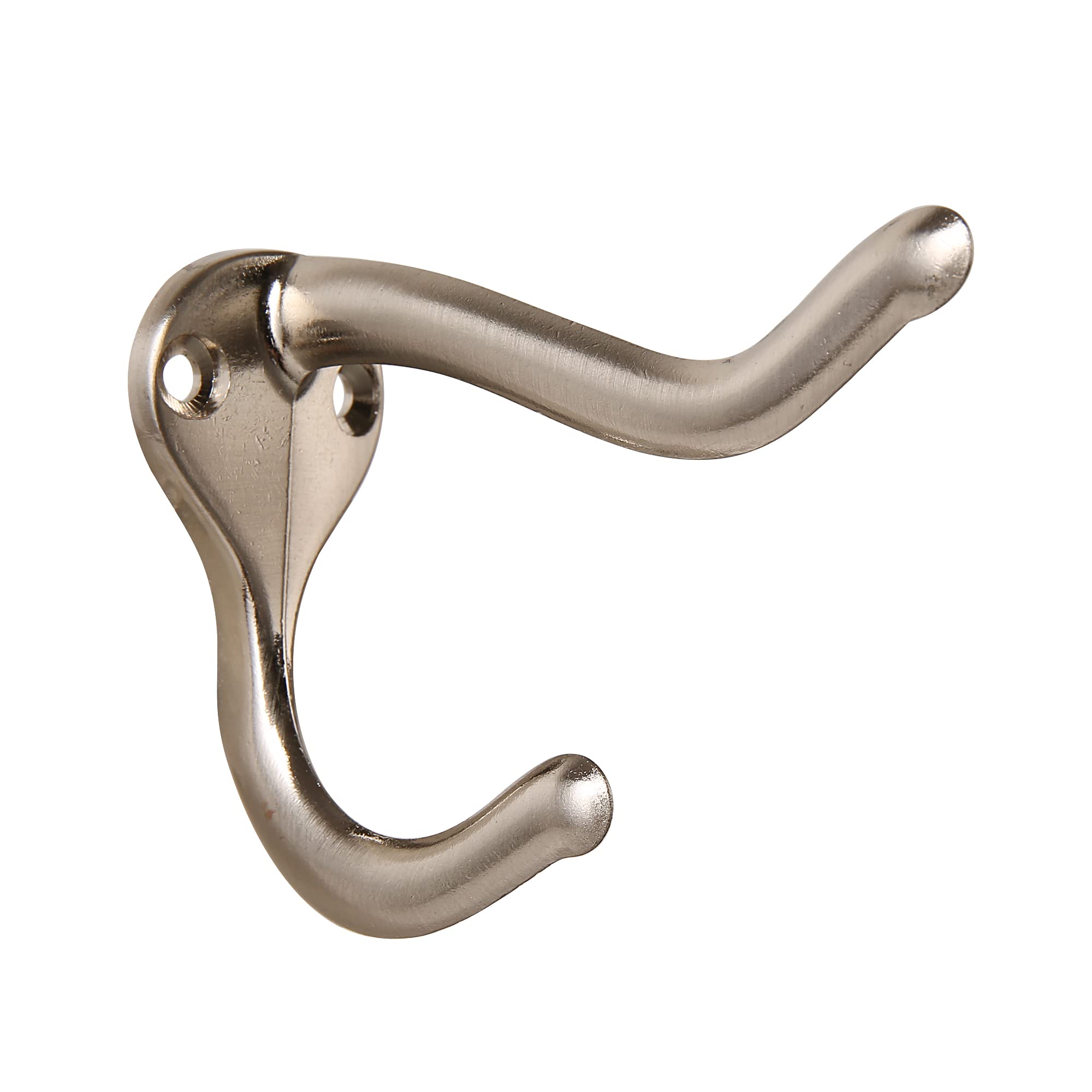 HASWARE 6 PCS Double Prong Robe Hook, Dual Coat Hooks Wall Mounted Hooks Robe Hooks Hangers Heavy Duty with 12 Pieces Screws for Home Coats Hat Clothes Hanger Towel Keys (Satin Nickel)
