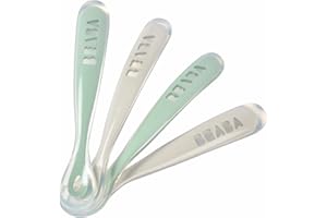 BEABA Baby's First Foods Spoon Set, Original Silicone Baby Spoons, Pack of 4 Baby Gift Set, BPA Lead & Phthalate Free, (Sage)