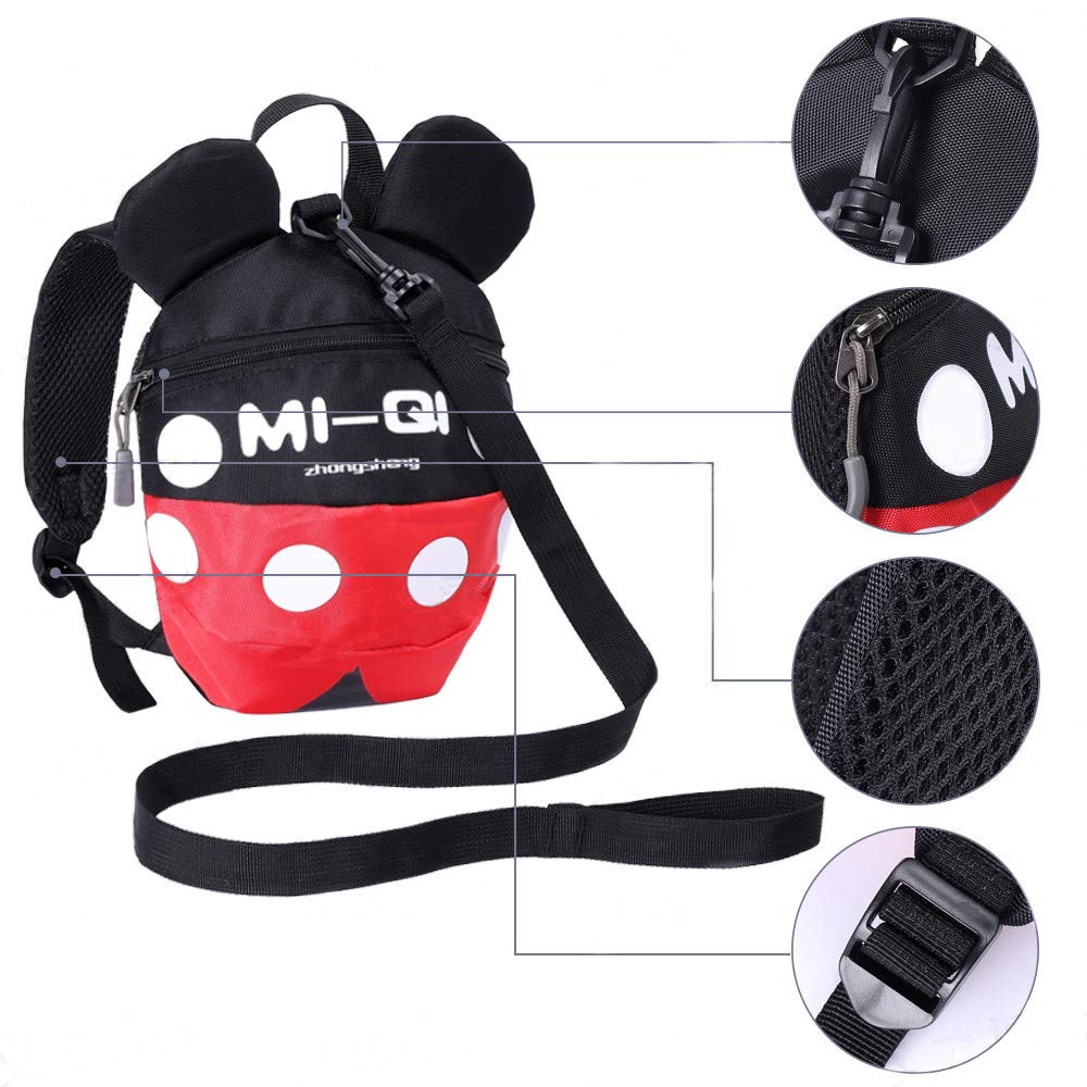 ﻿Baby Toddler Leash Baby Leash Backpack Little Kid Boys Girls Anti-Lost Travel Bag Harness Reins Cute Cartoon Backpacks with Safety Leash for Baby Backpack Leash for Toddlers 1-5 Years(Black red)