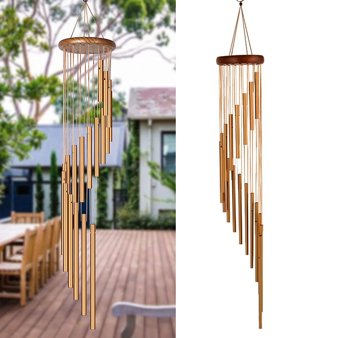 Wind Chimes Outdoor, Outdoor Large Wind Chime Freestanding Triangle Stand, 36" Garden Chimes with 18 Aluminum Alloy Tubes and 3s Hooks for Garden Patio Decor (Golden)