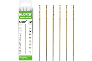 HLOFIZI 5/32 x 6 Inch Extra Long Drill Bits (6 Pack), Aircraft Drill Bit Titanium M2 High Speed Steel for Wood, Plastic, PVC,