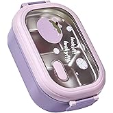 AUNMAS Stainless Steel Lunch Box, 2 Compartment Metal Lunch Containers Leak Proof Insulated Food Containers with Removable Dividers for Office Workers(Violet)