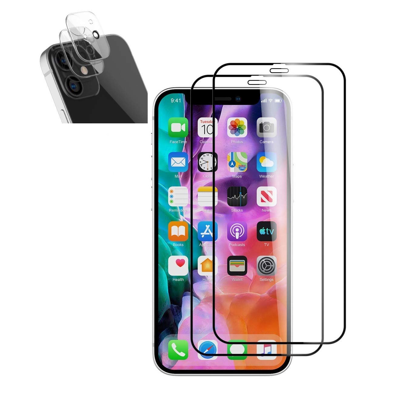 Cresee Compatible with iPhone 12 mini Screen Protector + Camera Lens Protection Tempered Glass, 2.5D Full Coverage 9H Hardness Bubble Free Protective Film for Screen and Rear Camera (2 Pack)