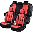 Coverado Car Seat Cover, Car Seat Covers Full Set, Red Seat Covers Front Seats Back Seat Covers, Nappa Leather Waterproof Car Seat Cover, Car Seat Cushion, Car Seat Protector Universal Fit Most Cars
