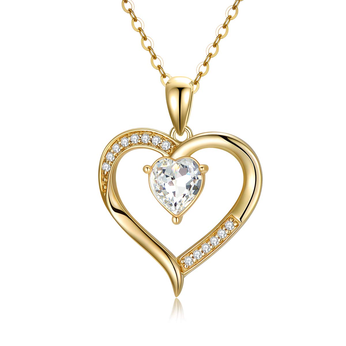 SISGEM Gold Heart Necklace for Women, 9ct Solid Gold Heart Gold Necklace with Cubic Zirconia Pendant, for Valentine's Day Anniversary Wife Mum Sister, 16+1+1inch…