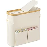 StorageWorks Toilet Paper Storage Baskets with Dual Flip Lids, Toilet Paper Organizer for Bathroom, Toilet Paper Container with Side Pocket, Holds 9 Mega or 12 Regular Rolls, Medium, Beige