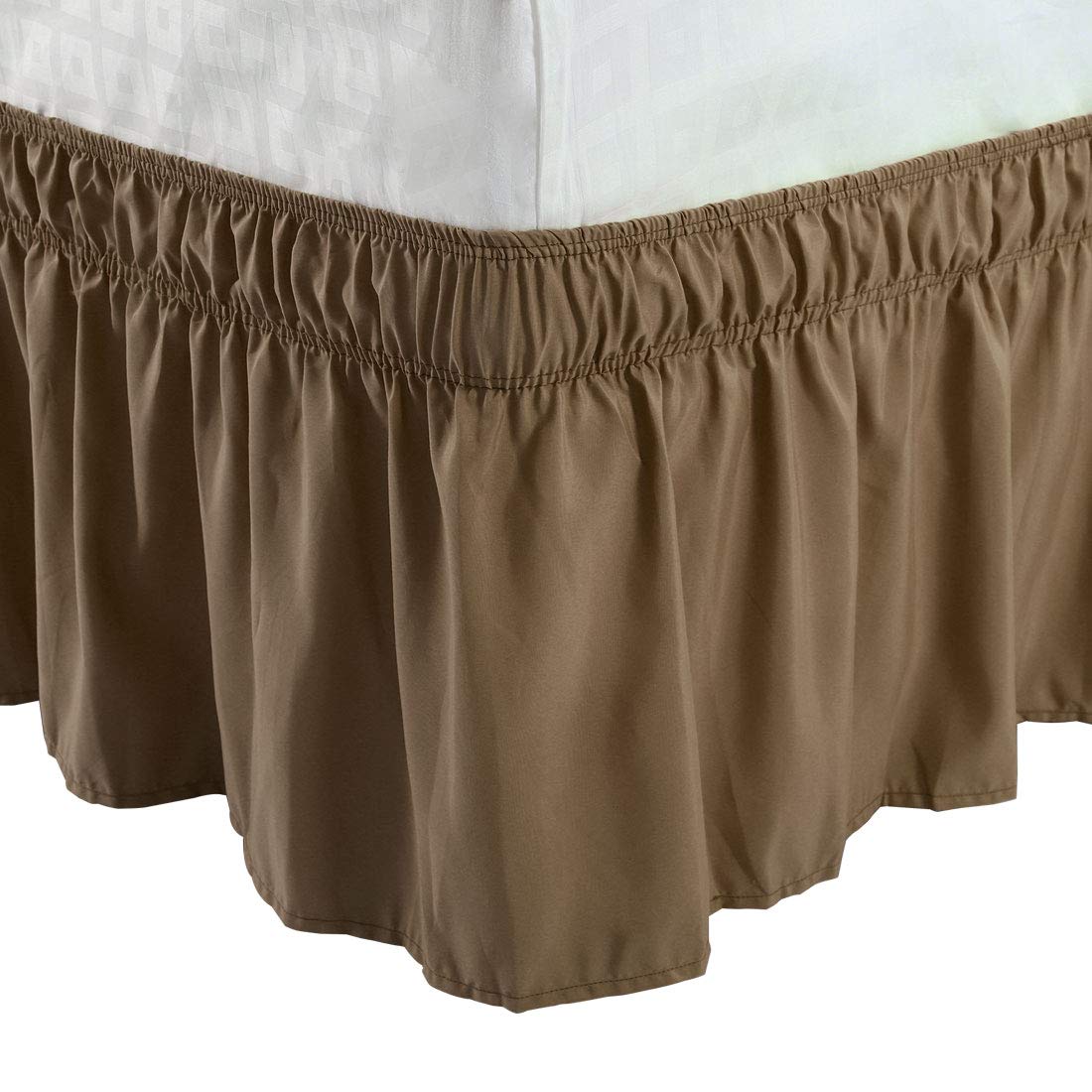 PiccoCasa Elasticated Bed Skirt Ruffled Bed Base Wrap Around Bed Valance Sheet, Brushed Microfiber Bedding Sheet Frame with 38cm Ruffle (Super King, Brown)