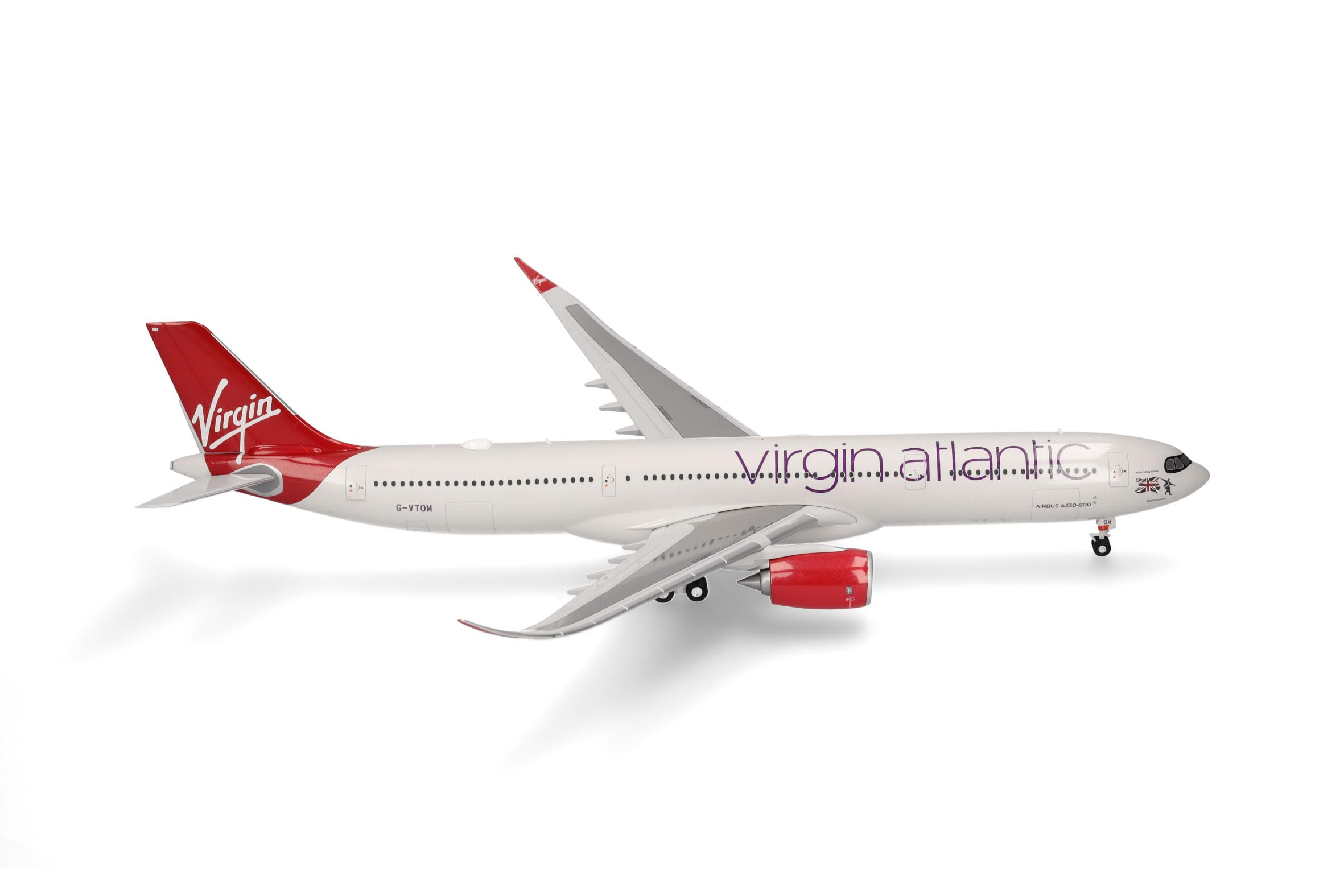 Herpa airplane model Virgin Atlantic Airbus A330-900neo on a scale of 1:200, plastic miniature with pedastal, model building, collectors edition