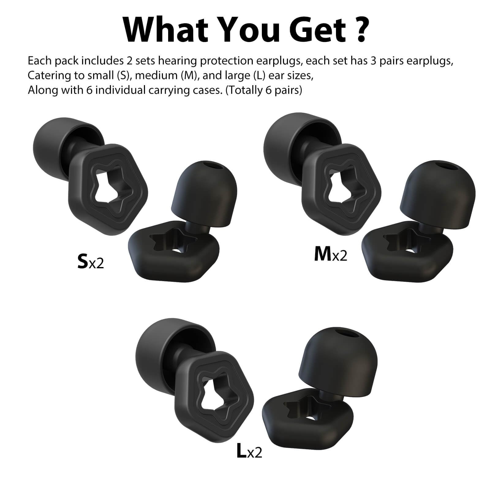 ELFTRON Ear Plugs for Sleeping Noise Reduction, 25 to 35 dB Noise Cancelling Ear Hearing Protection Earplugs Silicone Super Soft Flexible Reusable 12 pcs 6 pairs in S/M/L for Work Concert Flight Black