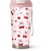 syuwdsnm 18 oz(530ml) Cherry Stainless Vacuum Steel Insulated Coffee Travel Mug Cup Water Bottle Tumbler with Straw,Cherry Decor