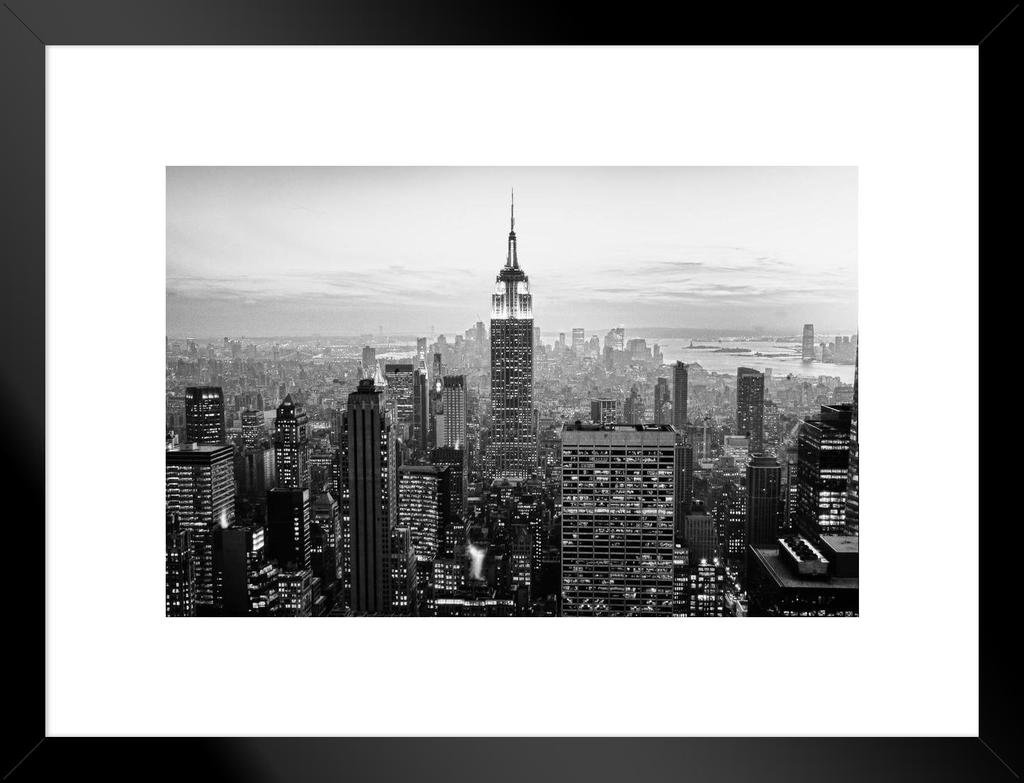 Poster Foundry Empire State Building New York City NYC Skyline BW Photograph Photo Art Print Matted Framed Wall Art 26x20 inch