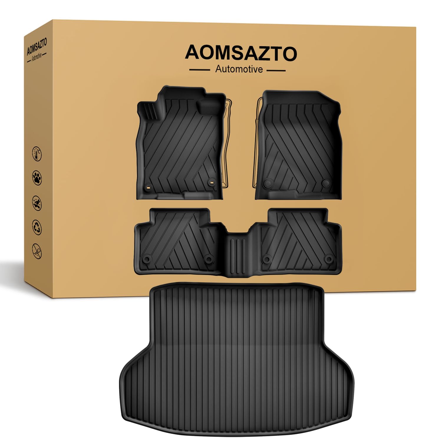 Floor Mats & Trunk Mat for Honda Civic Sedan 2016-2021 - AOMSAZTO All Weather TPE Custom Fit Floor Liners for Civic Si 2017 2018 2019 2020 2021 1st & 2nd Row & Cargo Liner Full Set, Black Image