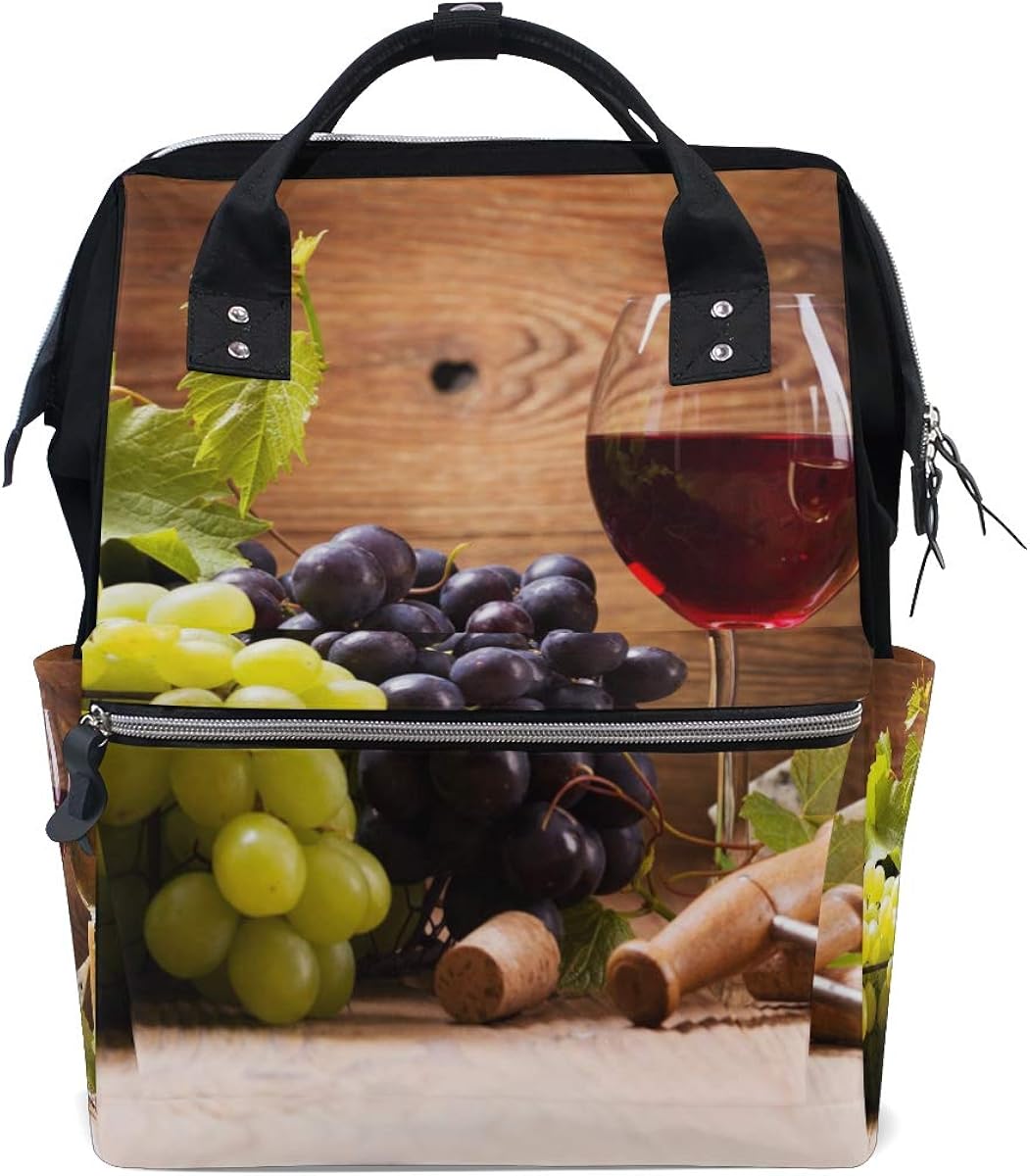 Wine And Grapes Diaper Bag Travel Backpack Large Capacity