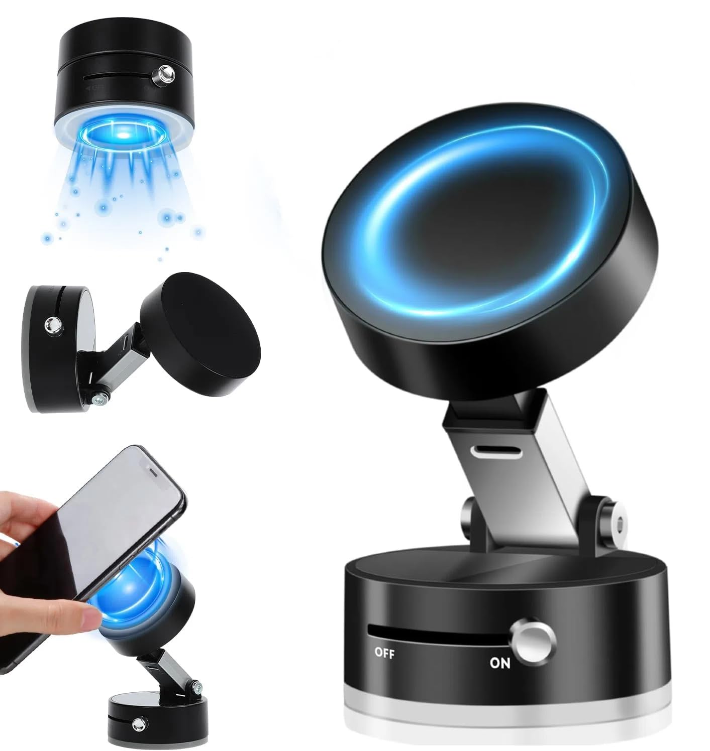 Photo 1 of Faatchoi Car Phone Holder Upgraded Vacuum Magnetic Phone Holder for Car with N52 Magnet, Adjustable Suction Cup Phone Mount, Includes Metal Ring & Adhesive Pad, Fits iPhone & Android