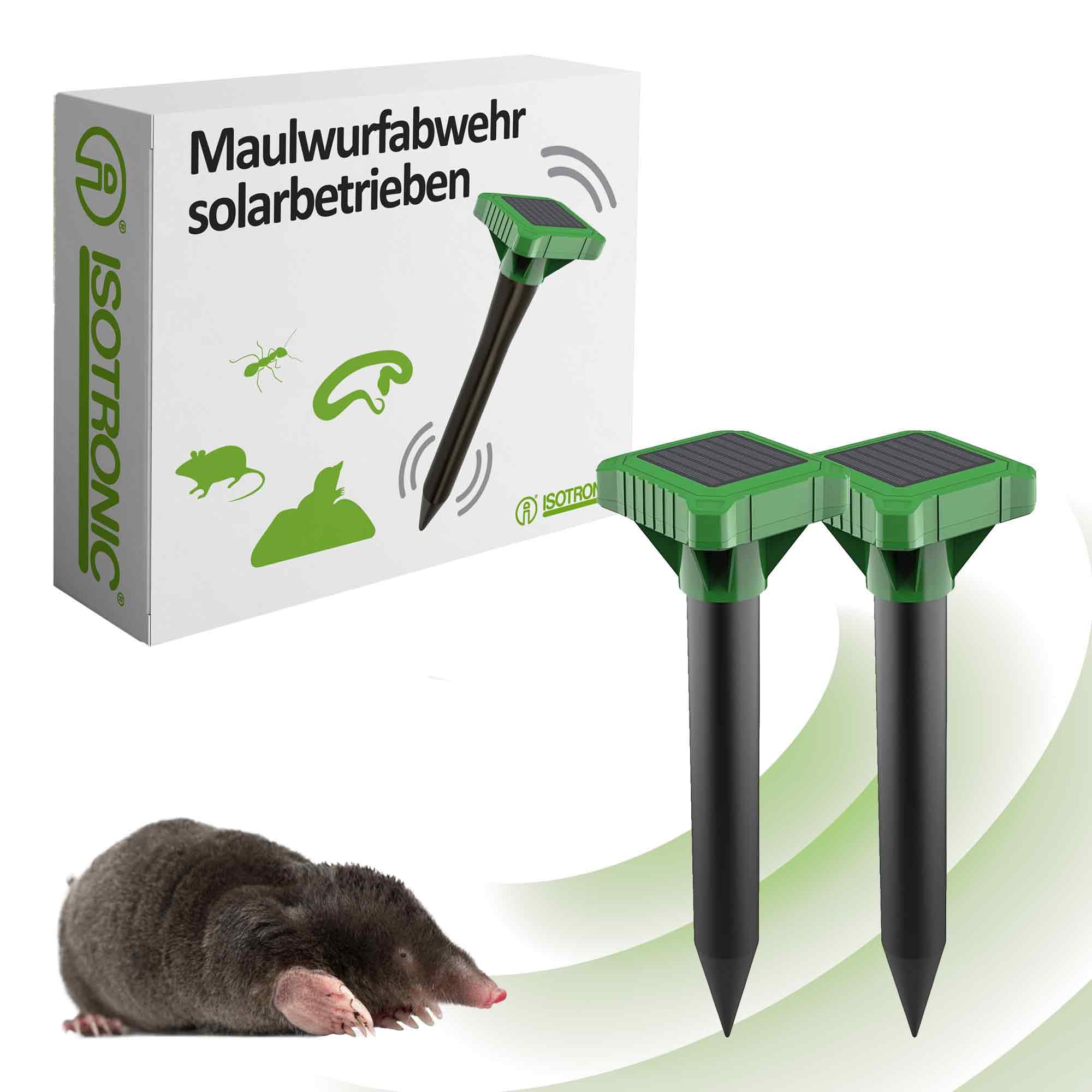 ISOTRONIC® Solar Mole Scarer, 2 pieces mole remover repellent to avoid voles in garden deterrent with vibration