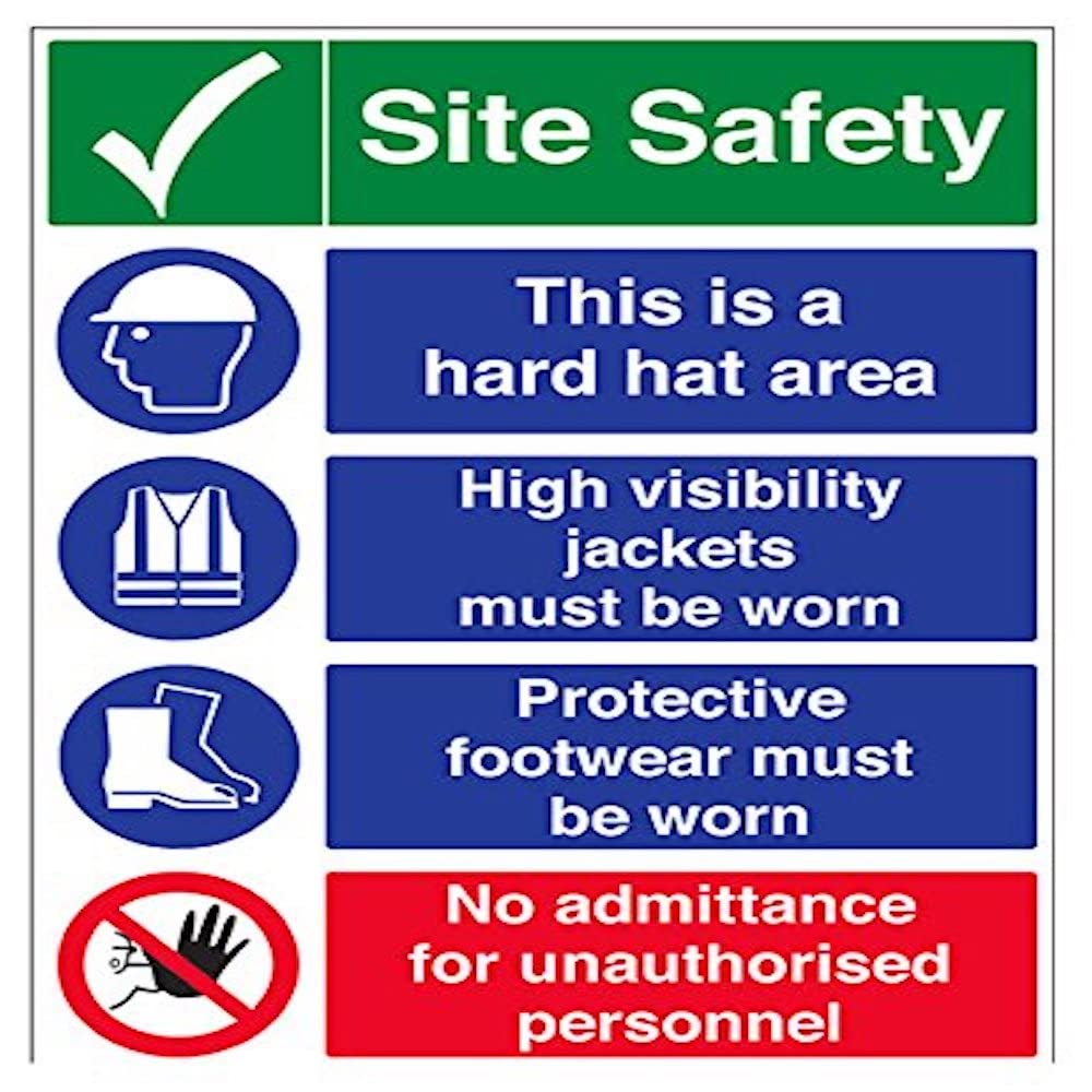 Vsafety Multi Hazard Site Safety No Admittance Warning Sign - 600mm x 800mm - 2mm Rigid Plastic — image 1