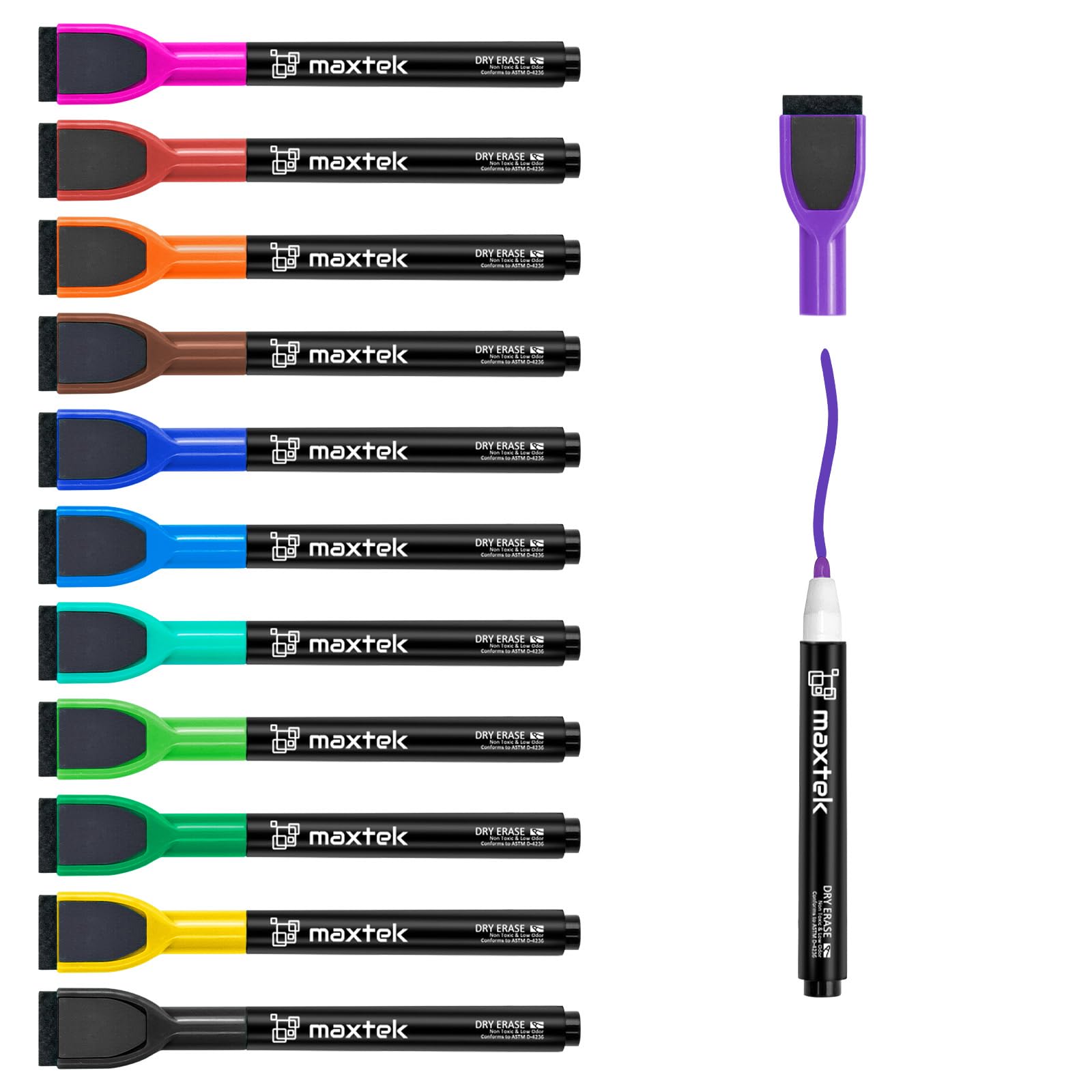 Photo 1 of maxtek Magnetic Whiteboard Markers - 12 Count Colorful Fine Tip Dry Erase Markers with Eraser for Kids, Low Odor Thin Markers for Calendar Boards
