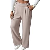 EVALESS Womens Wide Leg Work Pants Straight Elastic High Waisted Double Button Trousers Business Casual Pants with Pockets