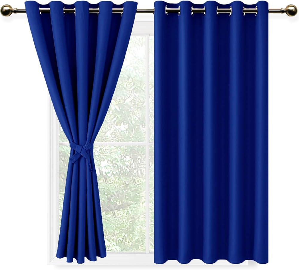 DWCN Blue Blackout Curtains 66x54 with Tiebacks Thermal Insulated 2 Panels