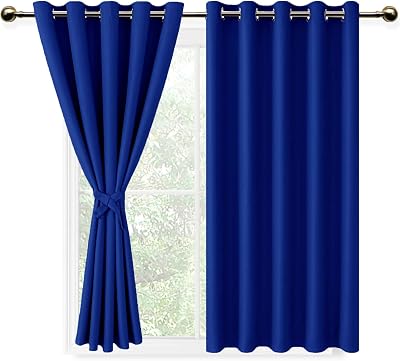 DWCN Blue Blackout Curtains 66x54 with Tiebacks Thermal Insulated 2 Panels