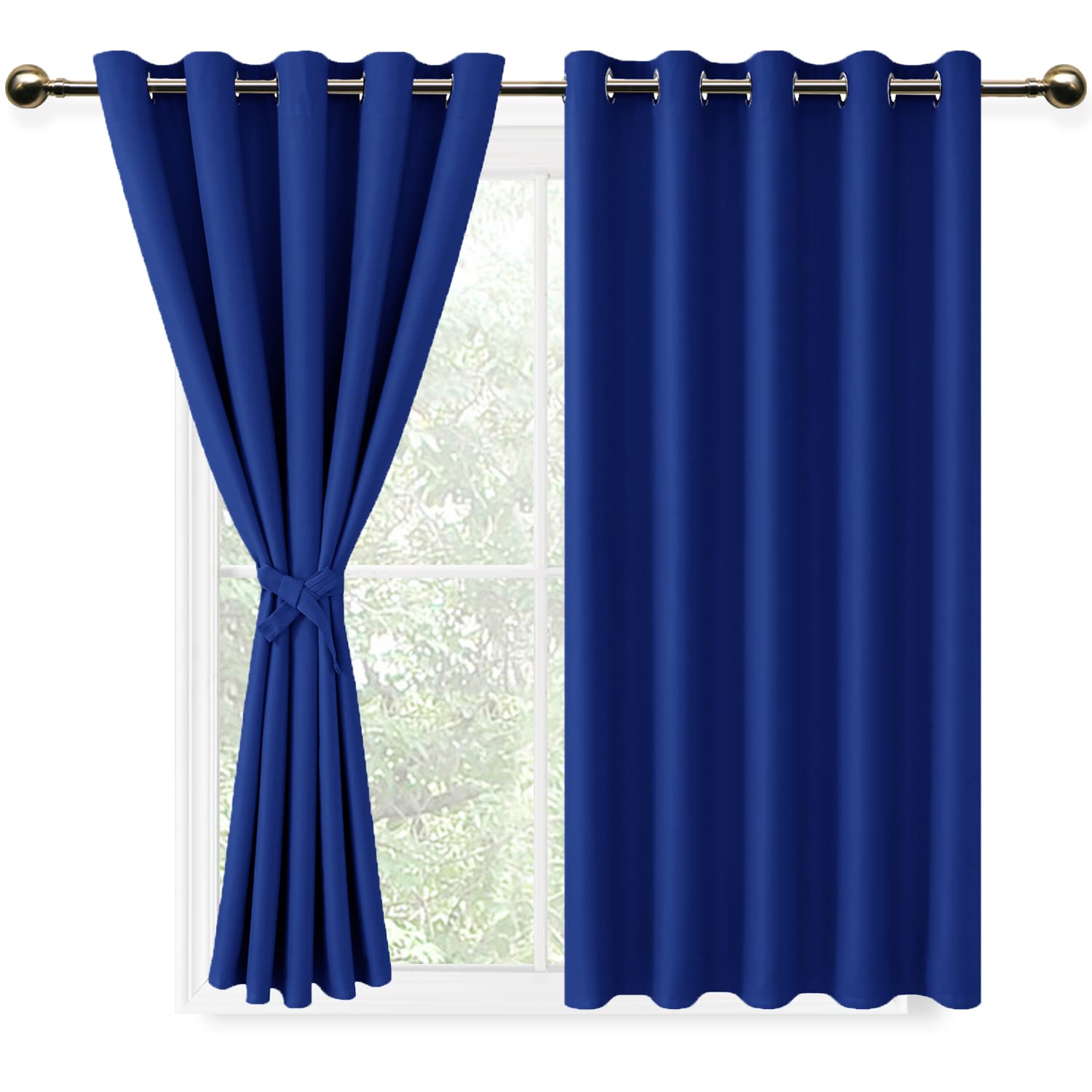 DWCN Blue Blackout Curtains with Tiebacks for Bedroom Thermal Insulated Solid Eyelet Curtains for Living Room,2 Panels,66" Wide x 54" Drop