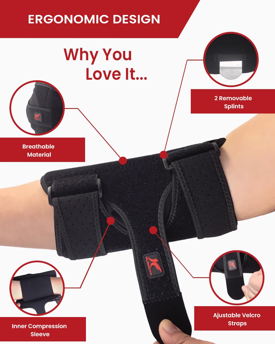 Hurmoya Elbow Brace Comfortable Night Sleep, Cubital Tunnel Syndrome, Ulnar Nerve Entrapment with Compression Sleeve Immobilizer, 2 Removable Metal Splints Pain Relief for Men and Women (M)