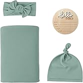 Newborn Swaddle, Baby Swaddle Blanket, Swaddles Blankets, Gender Neutral Baby Items, Personalized Babies Blankets, Newborn Swaddles Blanket,Girl Newborns Receiving Headband and Beanie Set Nursery Wrap