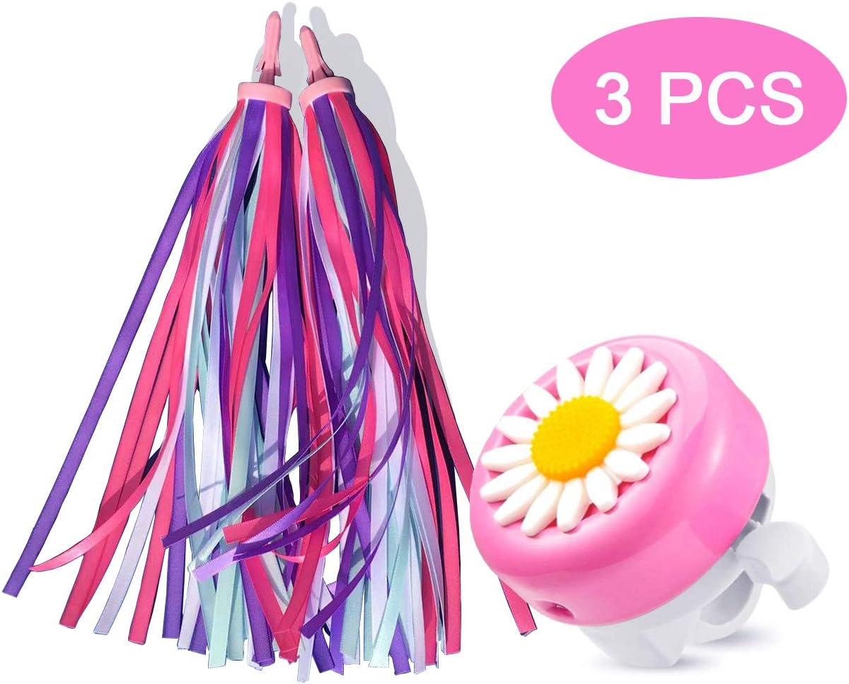 AUKUZI 1 Kid's Bike Bell with 1 Pair Colourful Bike Streamers Ribbons Bicycle Replacement Accessories Easter Children's Day Gift for Kids Girls Boys