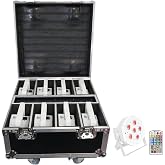 Rockville Battery PAR Pack 61 V2 White 8 Rechargeable RGBWA+UV Wash Lights | Includes Charging Case with Wheels, 6x 6W LEDs, DMX Controls, IR Remote, 15-Hour Battery Life, Sound-Activated, Strobe