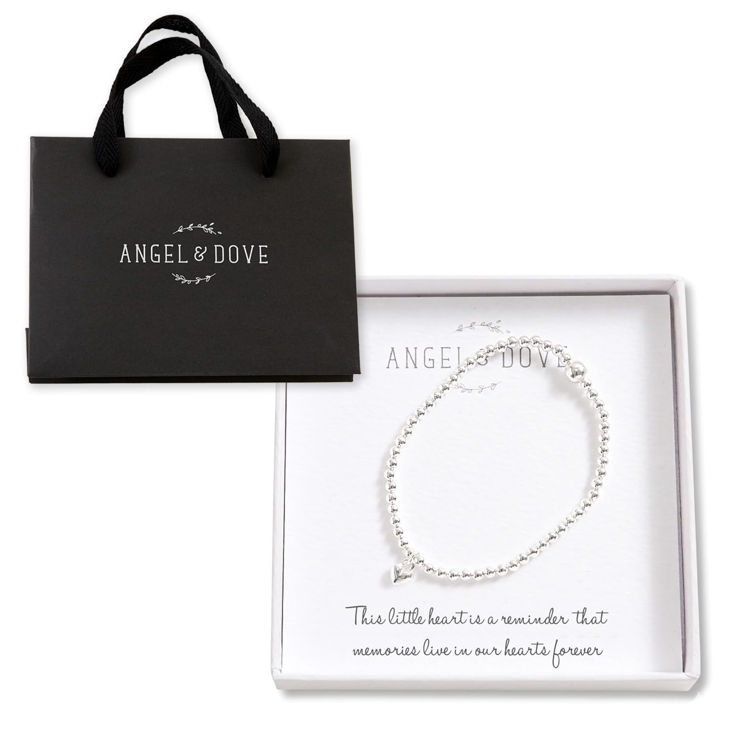 ANGEL & DOVE 'Memories' Silver Heart Bracelet Sympathy Gift with Bag & Card