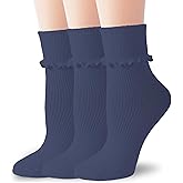 TZYDMN Womens Ruffle Socks Fashion Breathable Solid Color Turn-Cuff Cute Girls Ankle Socks 3 Pairs