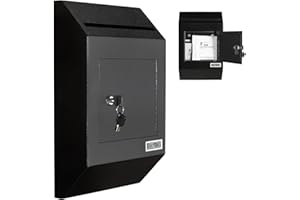 Durabox Heavy Duty Wall Mount Locking Deposit Drop Box Safe W300 (Black) For Receiving Letters, Checks, Payment, Documents and More For Commercial, Home or Office Use