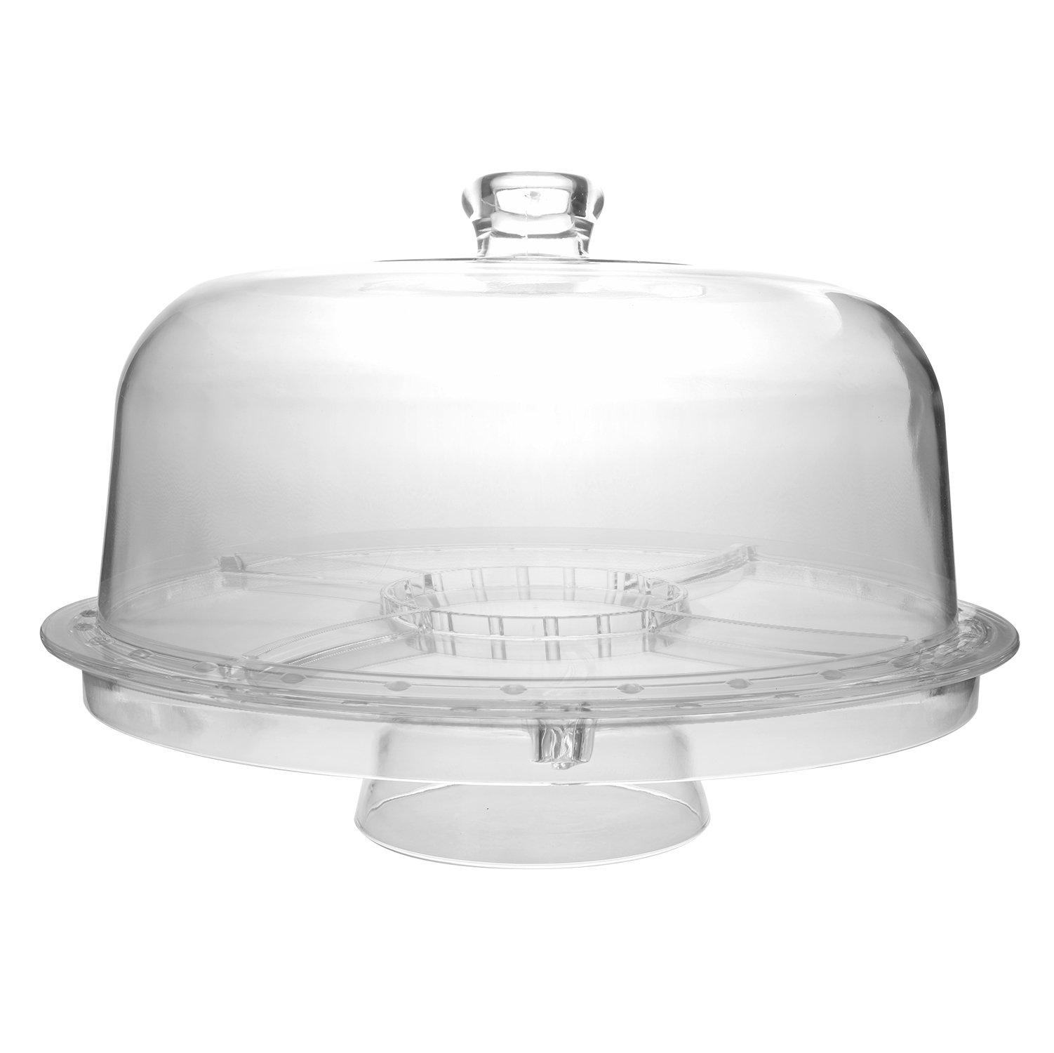 Homeries Multi-Purpose 6 in 1 Cake Stand with Dome Lid - Multifunctional Serving Platter and Cake Plate - Use as Salad Bowl/Veggie Platter/Punch bowl/Desert Platter/Nachos & Salsa Plate