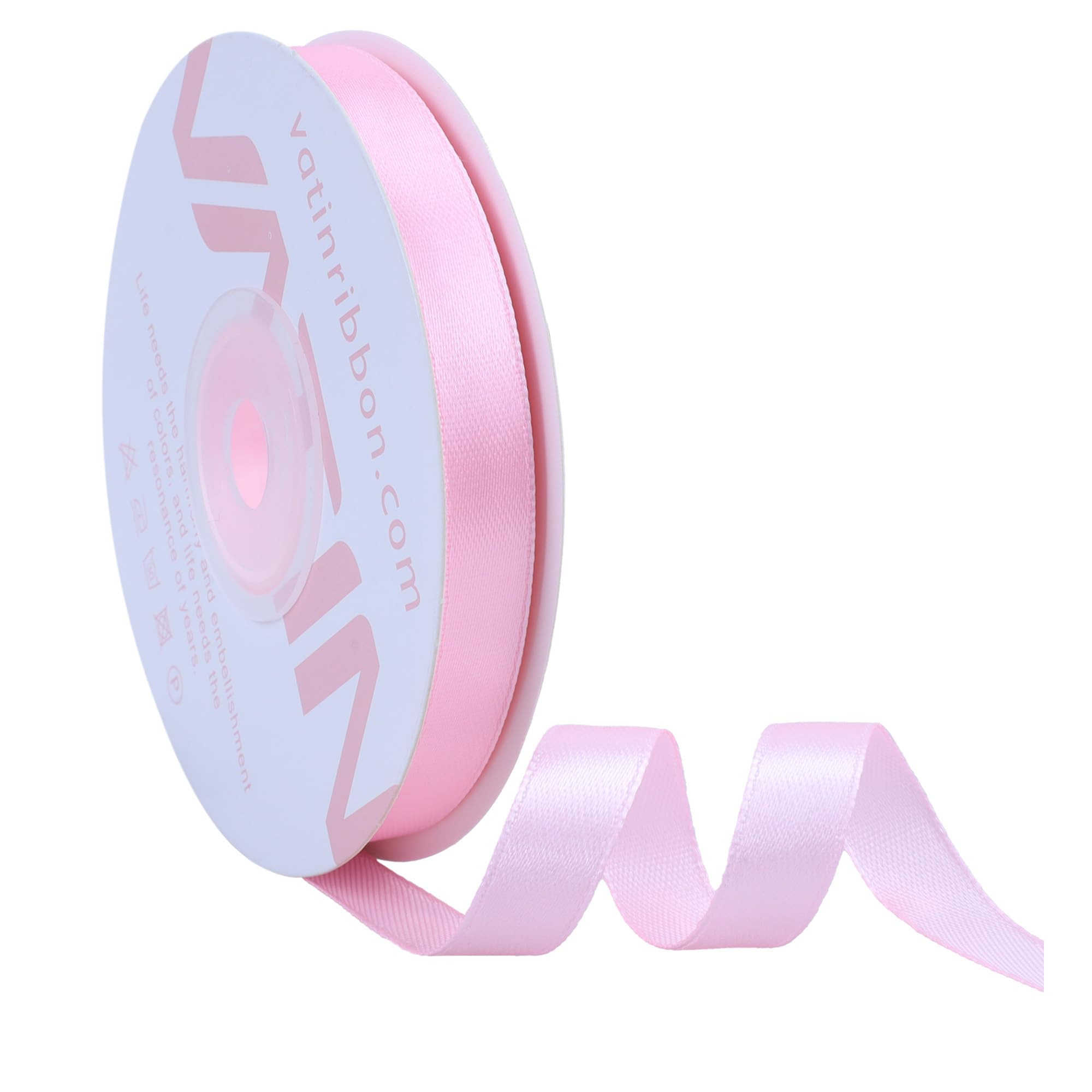 VATIN Pink Satin Ribbon Polyester 10mm X 23m(25 Yards) Craft Fabric Ribbon Perfect for Gift Wrapping,Hair Bow,Party Balloon Trimming, Cake Decoration Sewing and Other Craft Projects