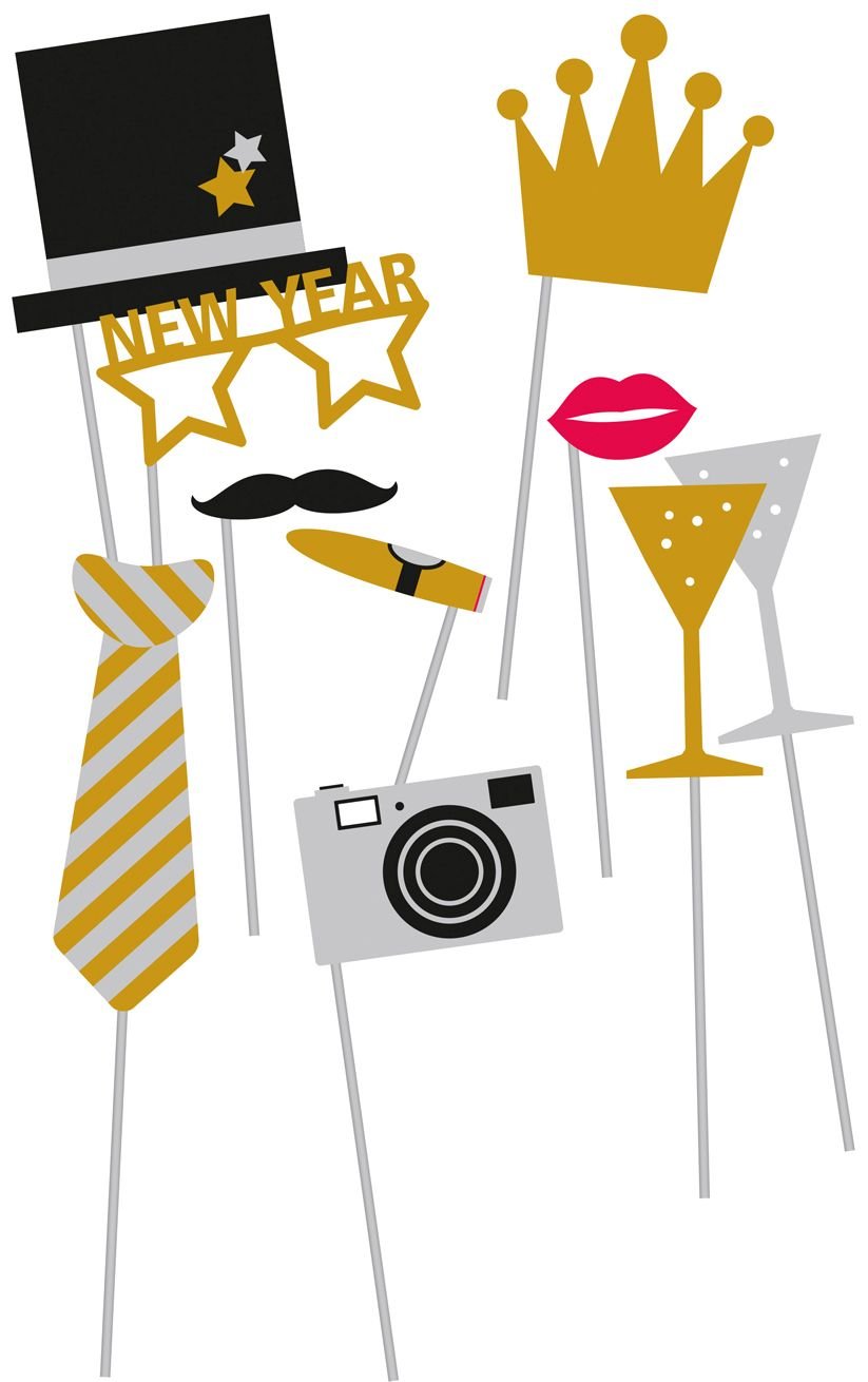 Amscan 9902280 - Golden Wishes New Years Eve Party Photo Booth Props - 10 Pieces