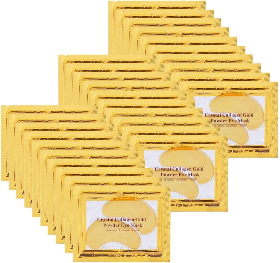 Sunallwell 30 Pairs 24K Gold Under Eye Treatment Masks, Natural Gel Collagen Eye Masks, Under Eye Gel Patches for Dark Circles, Anti Wrinkle, Puffy Eyes, Skincare, Hydrating, Independent Package