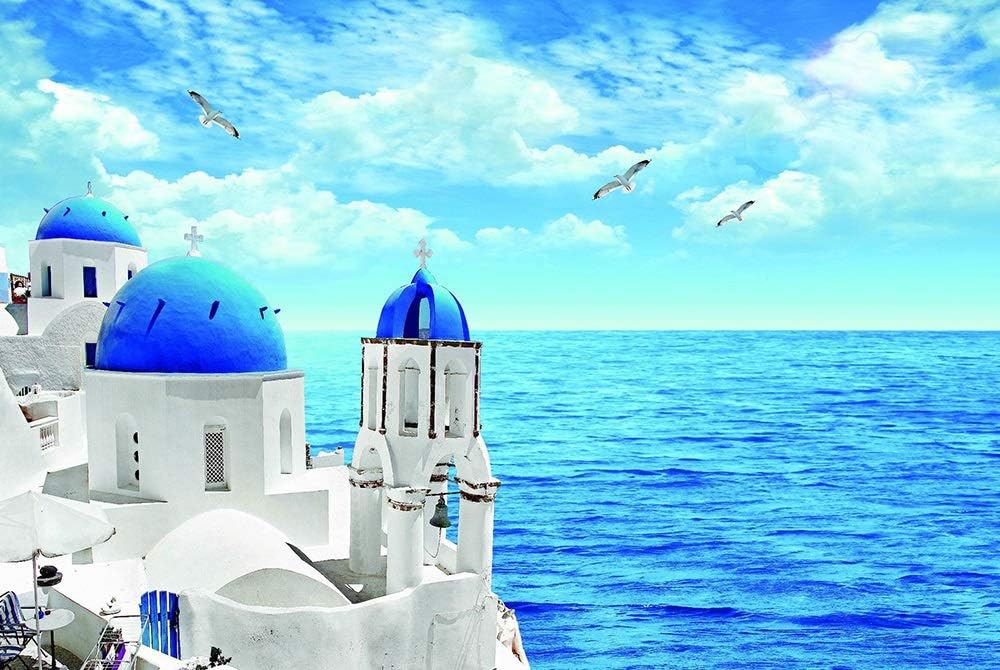 DDTOP Santorini Landscape Island Puzzles for Adults - Greece Aegean Thira Blue Sky Seabird 1000 Piece Puzzle - Difficult and Challenging Wooden Puzzle Toys