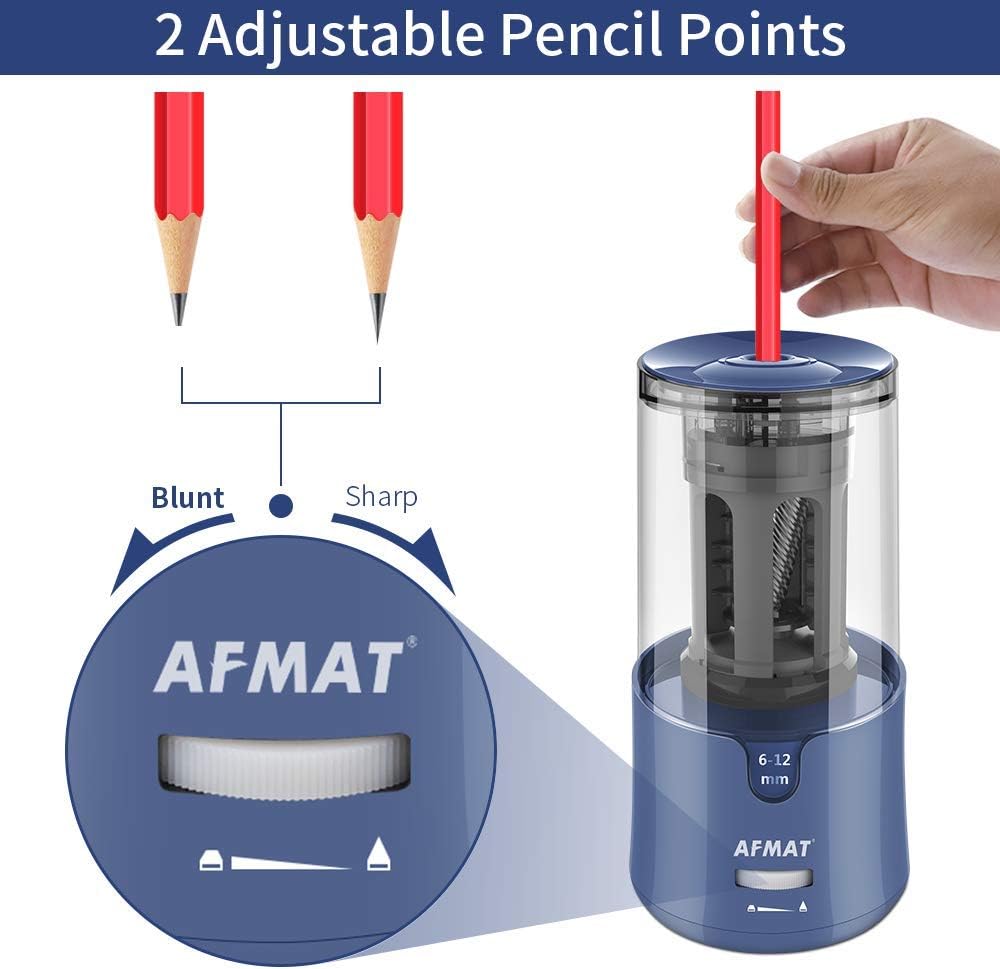 AFMAT Pencil Sharpener, Electric Pencil Sharpener for Colored Pencils, Auto Stop, Fast Sharpen in 3s, Large Hole Pencil Sharpener Plug in for 6-12mm No.2/Jumbo Pencils-Blue : Office Products