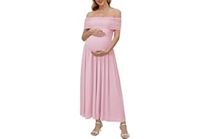 OUGES Women's 2025 Off The Shoulder Mesh Maxi Maternity Dress for Photoshoot Baby Shower Sleeveless Formal Long Dresses