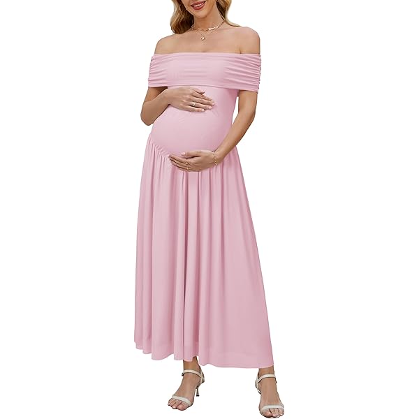 open lace back dress OUGES Women's 2026 Summer Spring Off The Shoulder Mesh Maxi Maternity Baby  Shower Dresses for Photoshoot Wedding Guest Sleeveless Formal Pleated Long  Flowy Pregnancy Must Have Clothes(Light Green,XL) at Amazon Women's Clothing