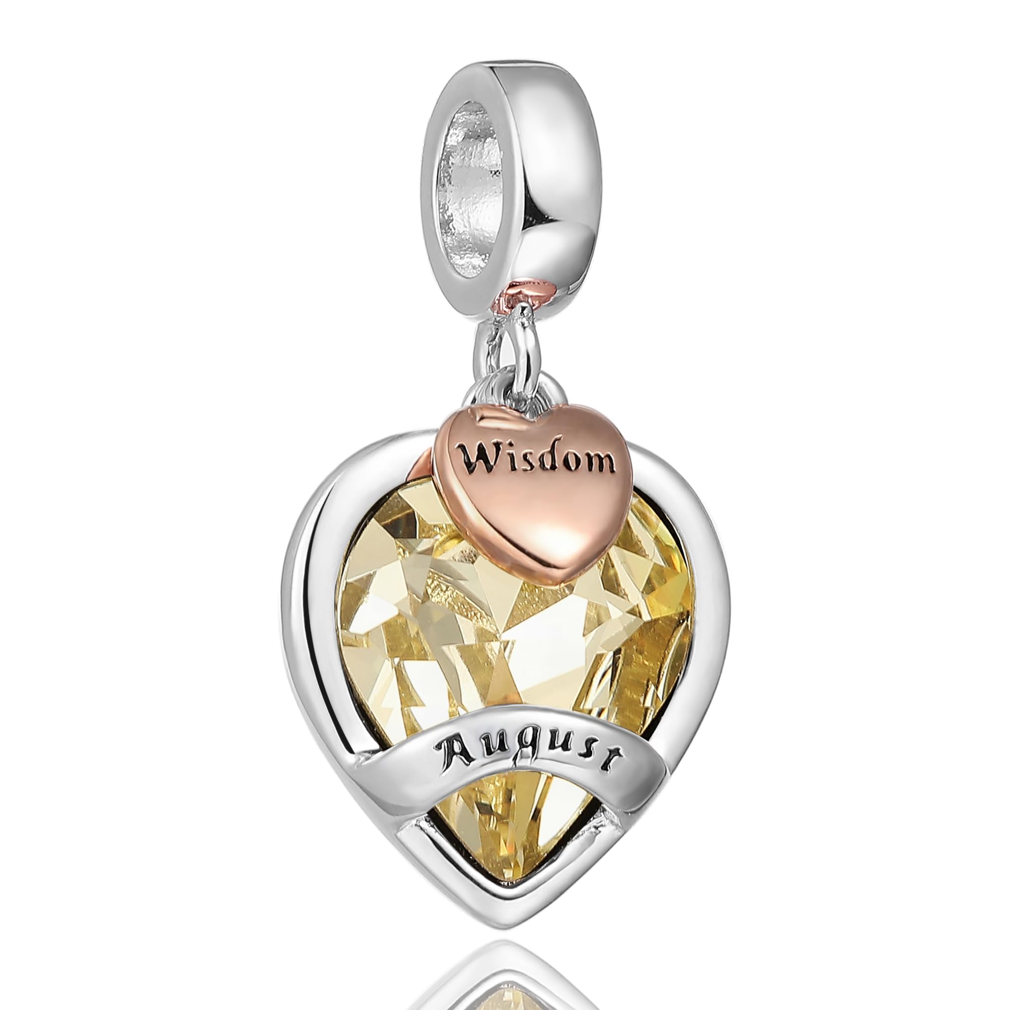 August Birthstone Charms for Women Bracelets Yellow Heart Charm fit Pandora Bracelets Birthday Gifts for Women Girls