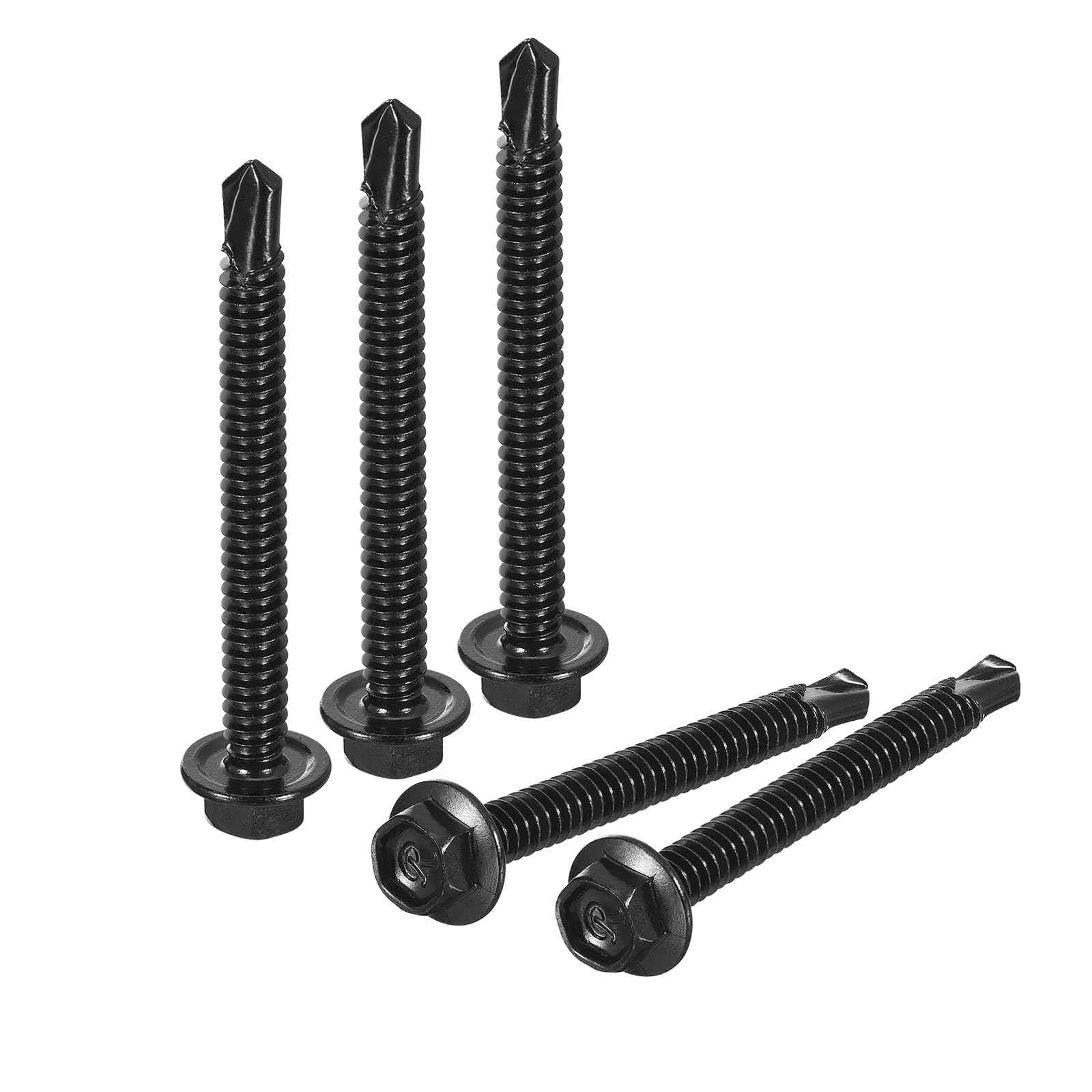 uxcell #12 x 1-3/4" Hex Washer Head Self Drilling Screws 30Pcs 410 Stainless Steel Sheet Metal Self Tapping Screws for Metal Wood, Black