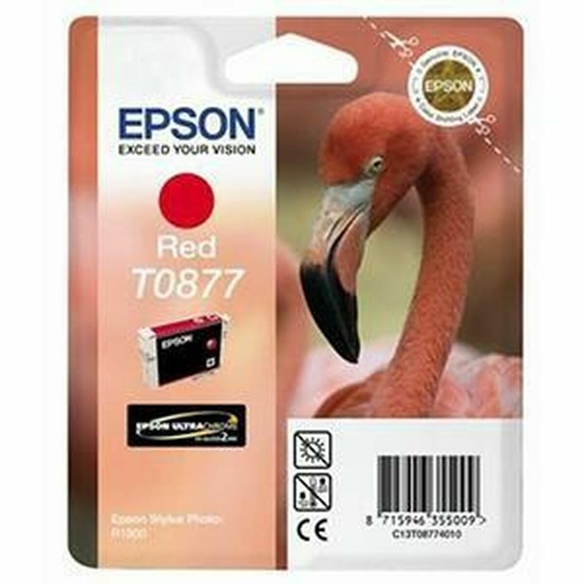 Epson Original T0877 UltraChrome Hi-Gloss2 Red Ink Cartridge, Genuine