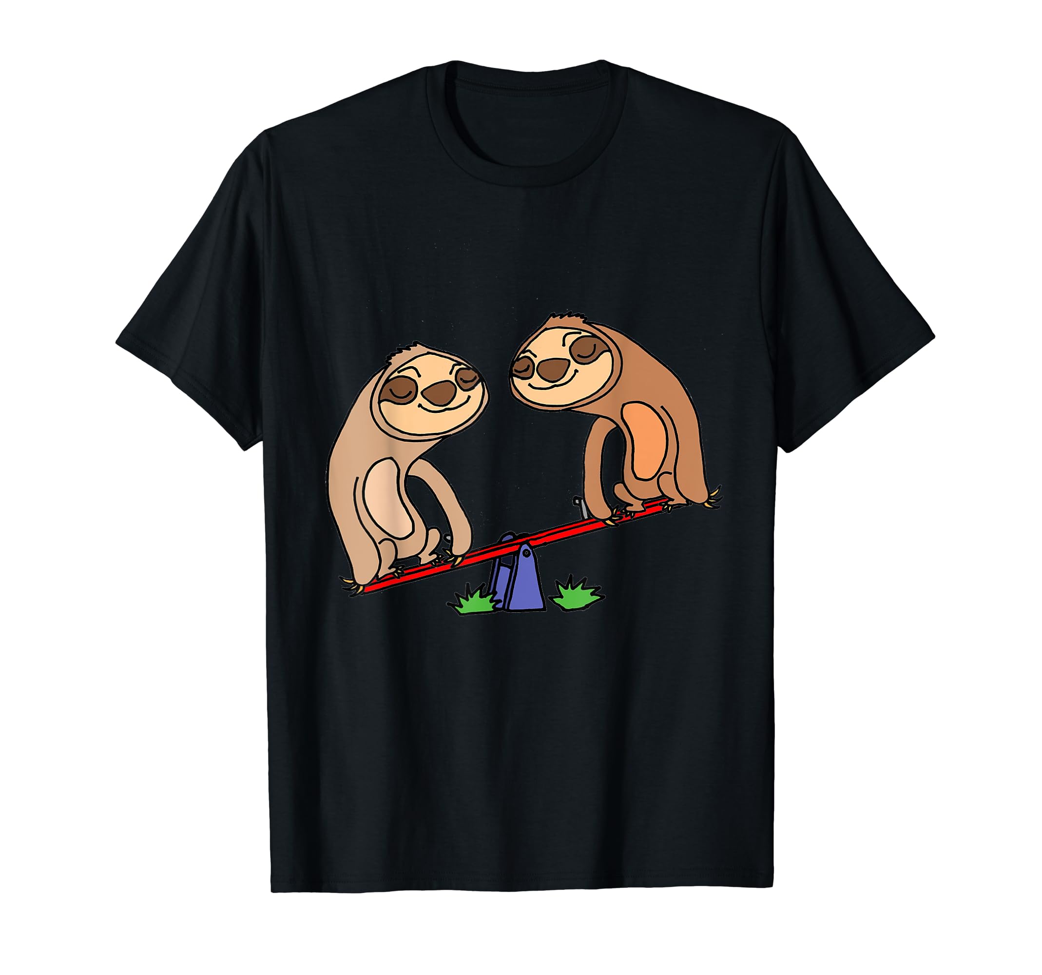 Smileteesfunny Funny Sloths Playing Seesaw Cartoon T-Shirt